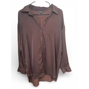 Banana Republic Women's Sheen Brown Button Oversized Shirt Large Long Sleeve